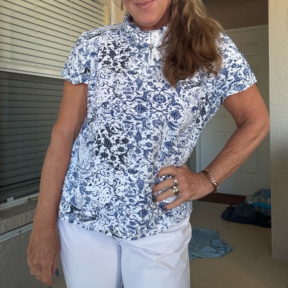 Chico's Tops - Chico's Blue and White Patterned Top